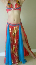 Costume danse orientale professionnel avec jupe transparente